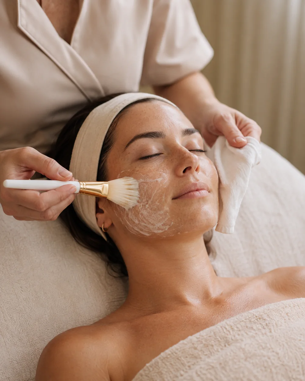 Aplicación profesional de una mascarilla facial